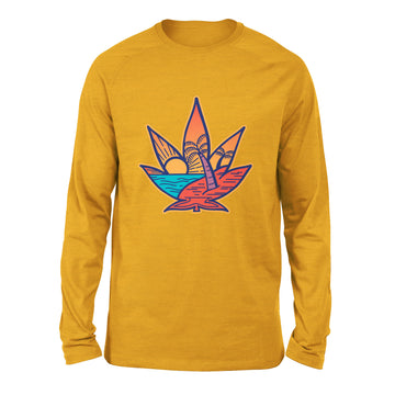 Cannabis Leaf Beach Men/Unisex Drop Shoulder Sweatshirt in Heather Mustard color